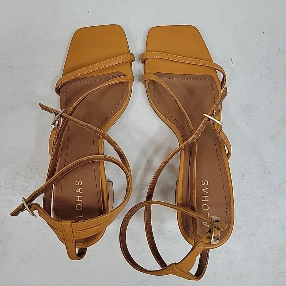 Alohas Women's Mustard Yellow Strappy Block Heel Sandals Sz 8.5 Spain